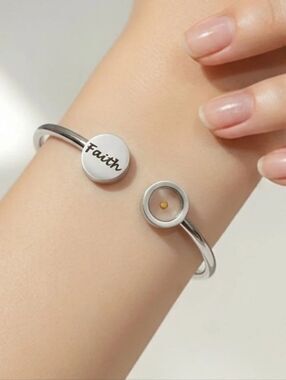 Faith Mustard Seed Silver Cuff Bracelet Christian Inspirational Stainless Steel